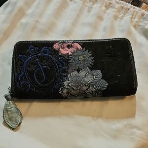 Juicy Couture Black Wallet with Floral Embroidery